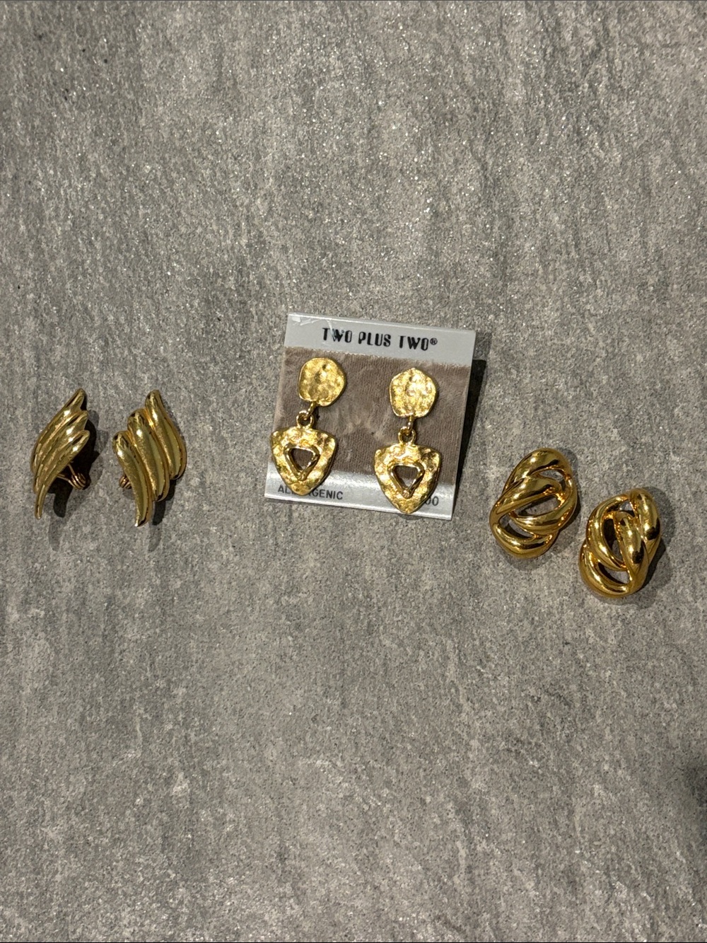 3 Pcs 1980’s Vtg Gold-Tone Drop Earrings Women’s Jewelry Incl TWO PLUS TWO